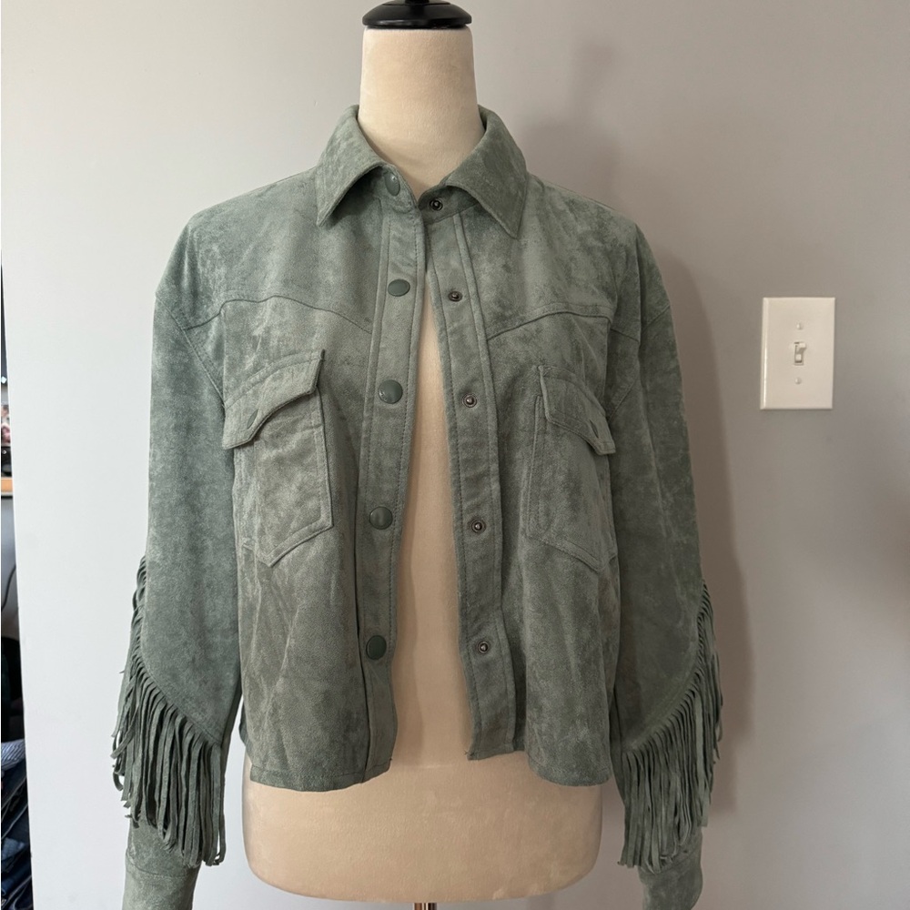 Blank NYC Green Fringe Jacket